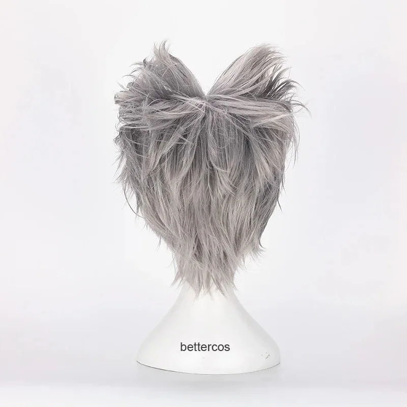 

New GAROU Cosplay Wig Short Mixed Silver Grey Curly Heat Resistant Synthetic Hair Wig WDSFSDG
