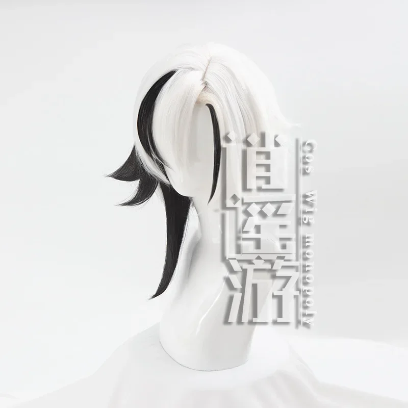 باروكة من Arlecchino-شعر مستعار قصير أبيض وأسود ، شعر اصطناعي ، مقاوم للحرارة ، باروكات أنيمي تأثيري ، قبعة ، حفلة هالوين ، 45 *