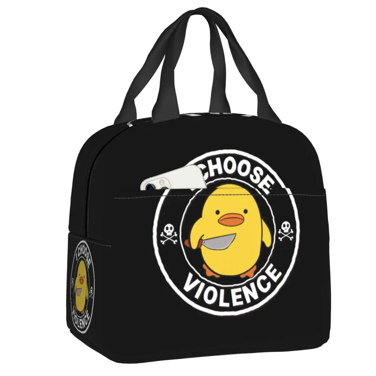 

Custom I Choose Violence Funny Duck Insulated Lunch Bag for Women Portable Thermal Cooler Bento Box Beach Camping Travel