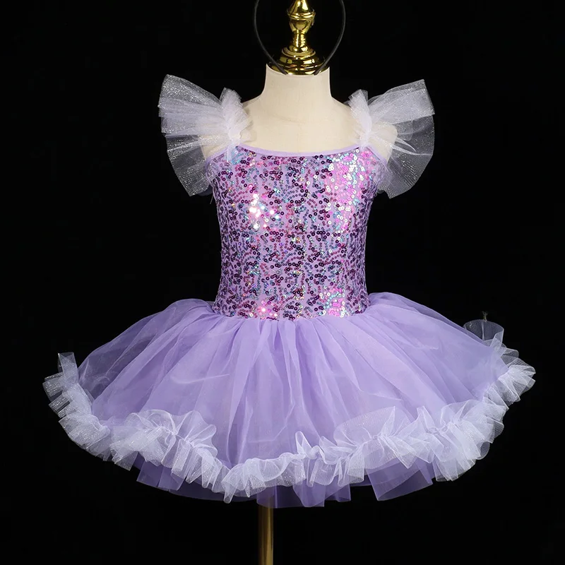 女の子ダンス衣装バレエ衣装女の子ステージダンス衣装子供チュチュバレエドレスパフォーマンスダンスウェアパープル