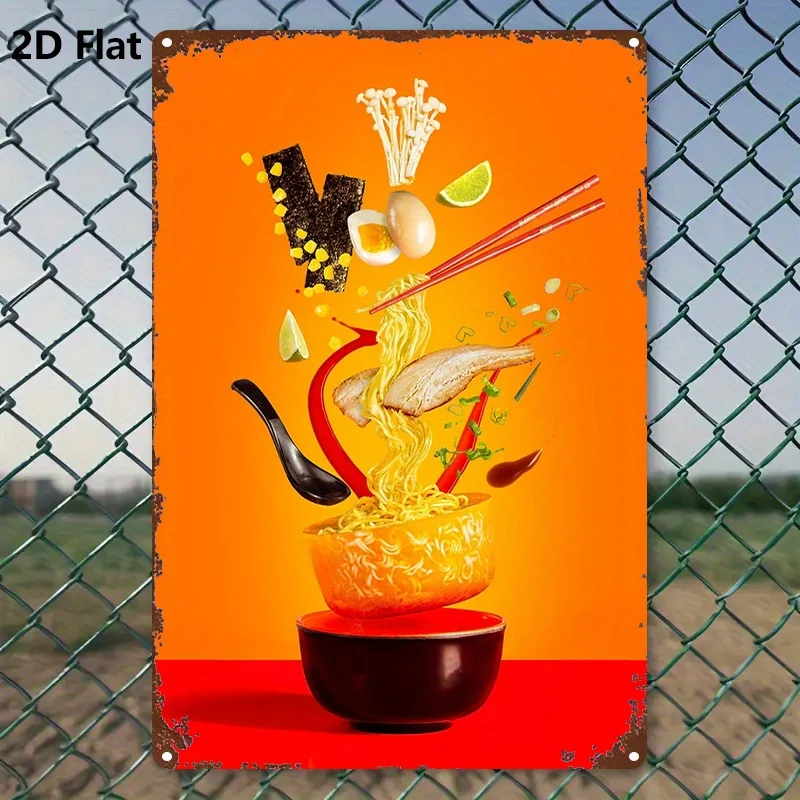 1pc -Inspired Ramen Noodle Metal Wall Art - 20.32x30.48 cm -Chinese Fusion Decor, Gourmet Splash Noodle Bowl Sign with Chopstick