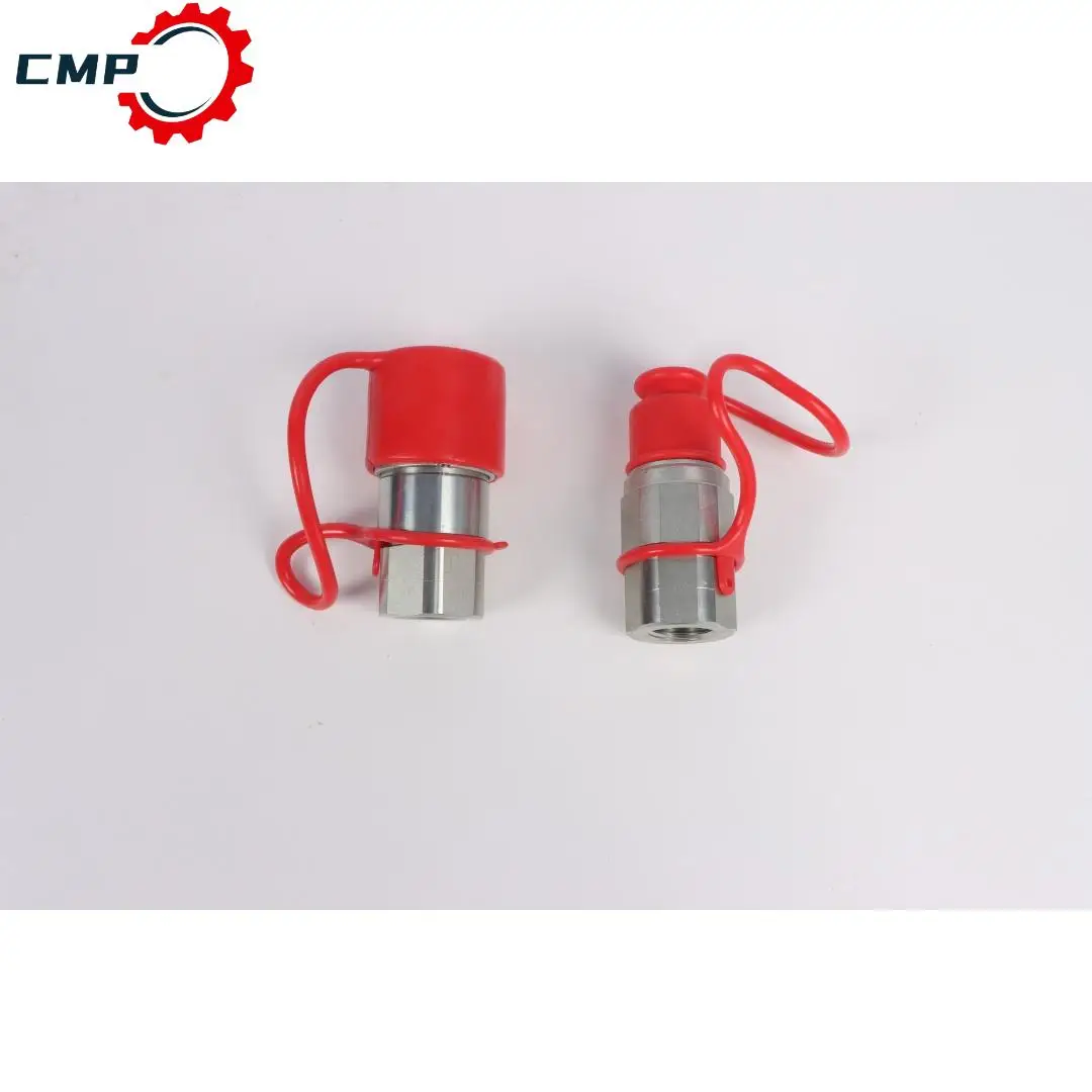 

1/2" NPT Thread Skid Steer Bobcat Flat Face Hydraulic Quick Connect Couplers/Couplings Set w/Dust Caps Quick Connect Couplers