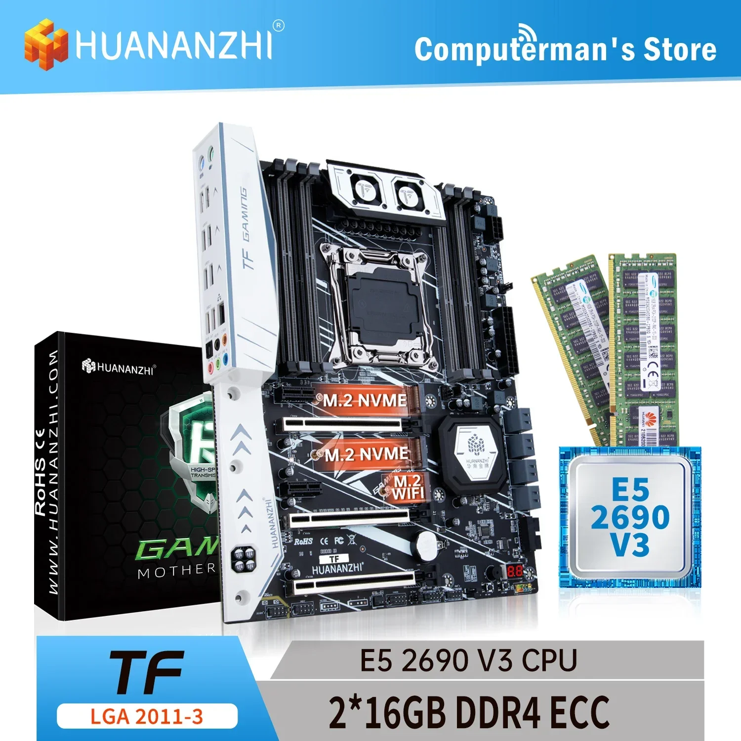 TF LGA 2011-3 Motherboard combo kit set CPU Intel XEON E5 2690 V3 Memory 2*16G DDR4 RECC 2133memory M.2 NVME USB RU