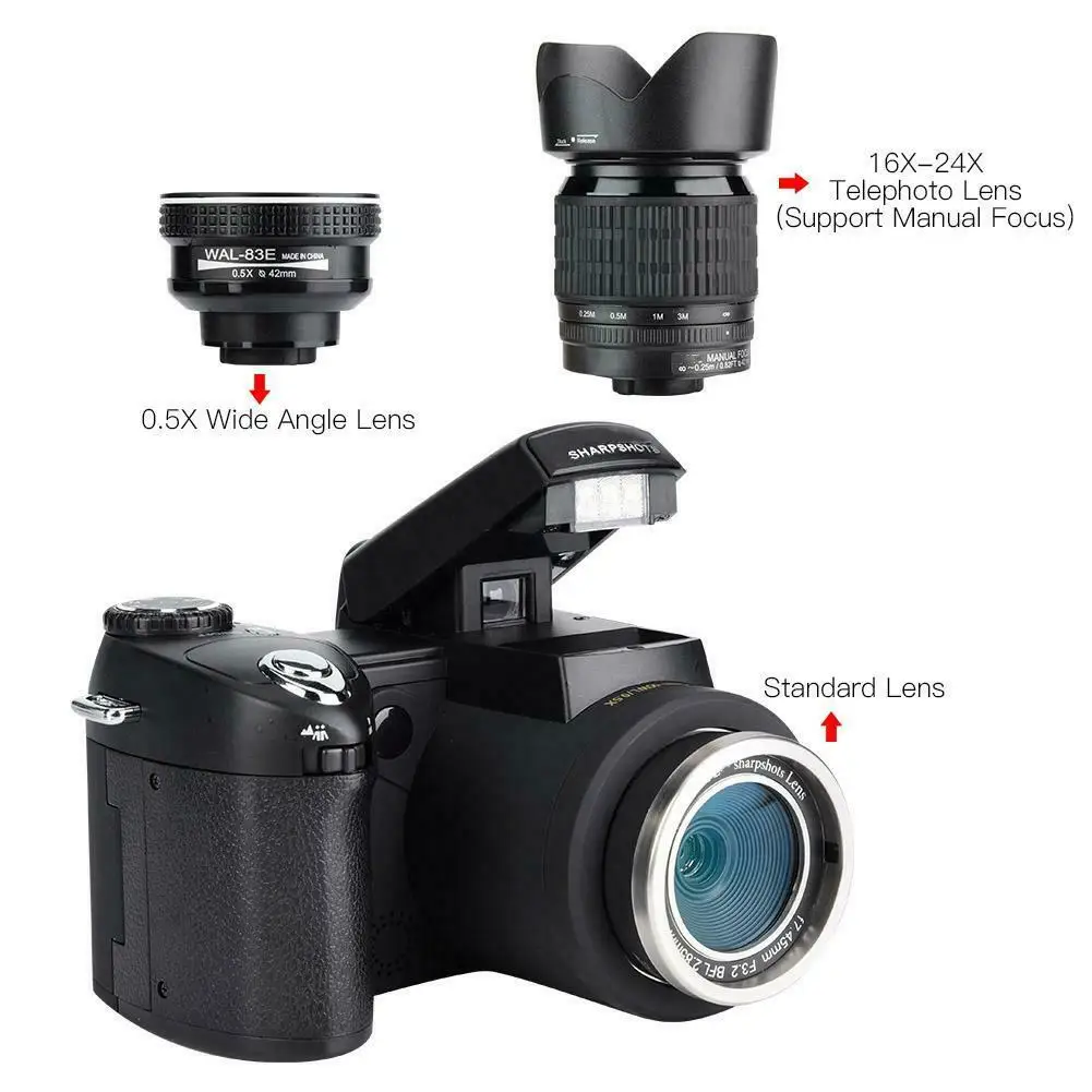 24X Optical Zoom HD Digital Camera POLO D7100 33Million Pixel Auto Focus Professional DSLR Video Camera Three Lens Outdoor