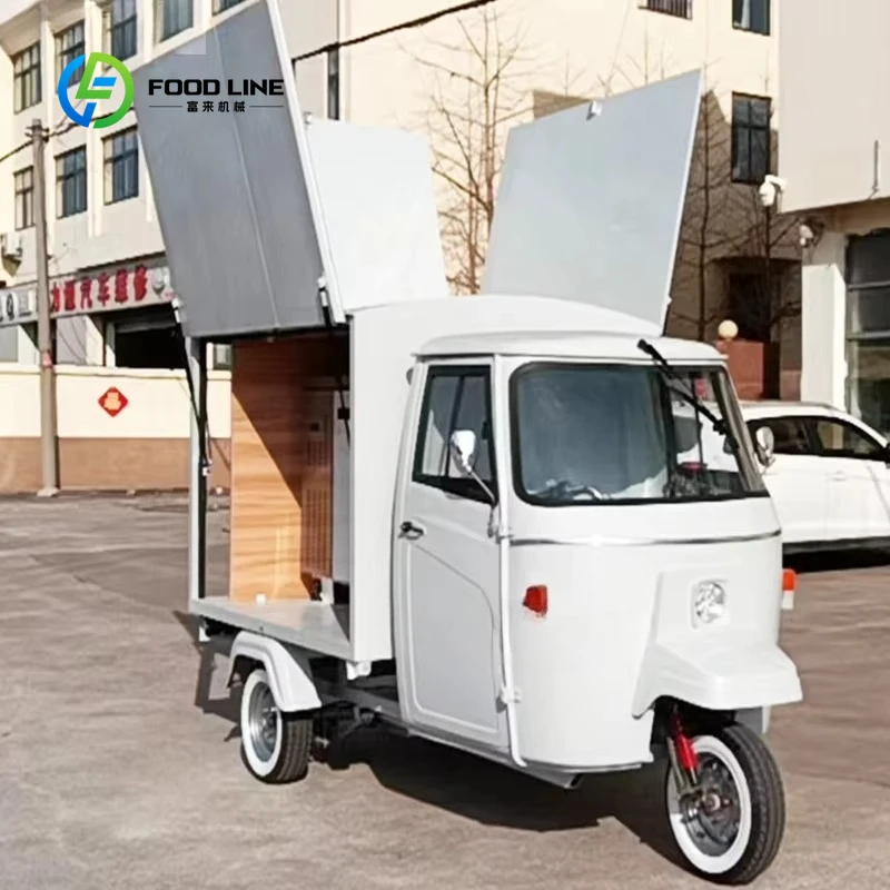 Customized 3 Wheeler Electric Food Truck Ape Motorcycle Style Food Cart with Generator for Street Vending