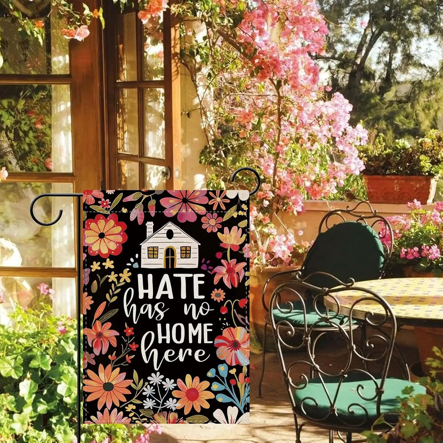 Dyrenson Equality Hate Has No Home Here Floral Decorative Garden Flag | Flower Peace Love Inclusion Yard Outside Home Decora llp