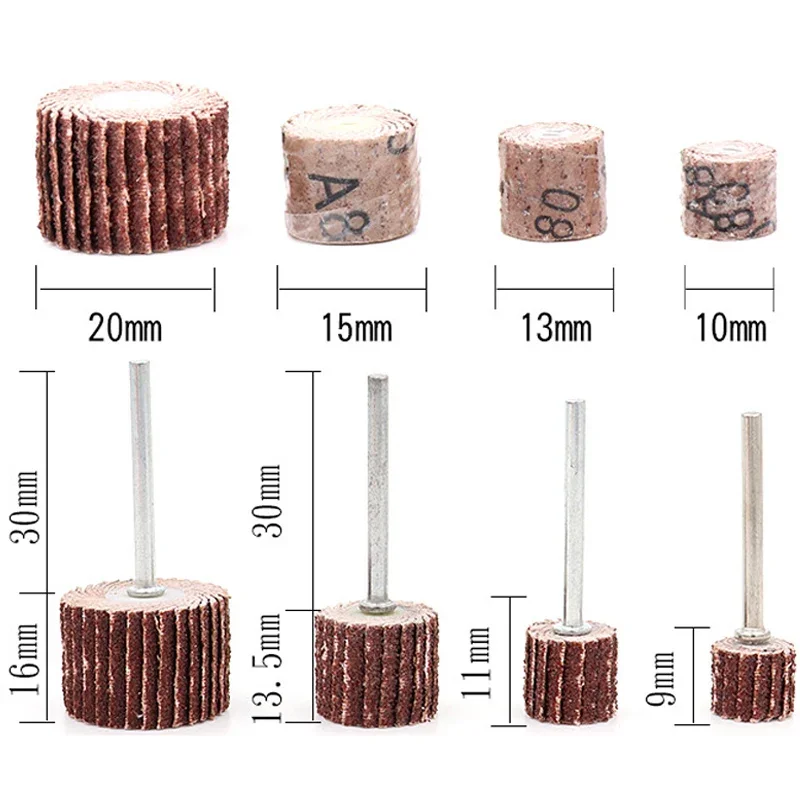 Set Flap pengamplasan dengan roda pengamplasan batang Mandrel penutup abrasif roda amplas poles cakram 80-600 Grit untuk bor Dremel Putar