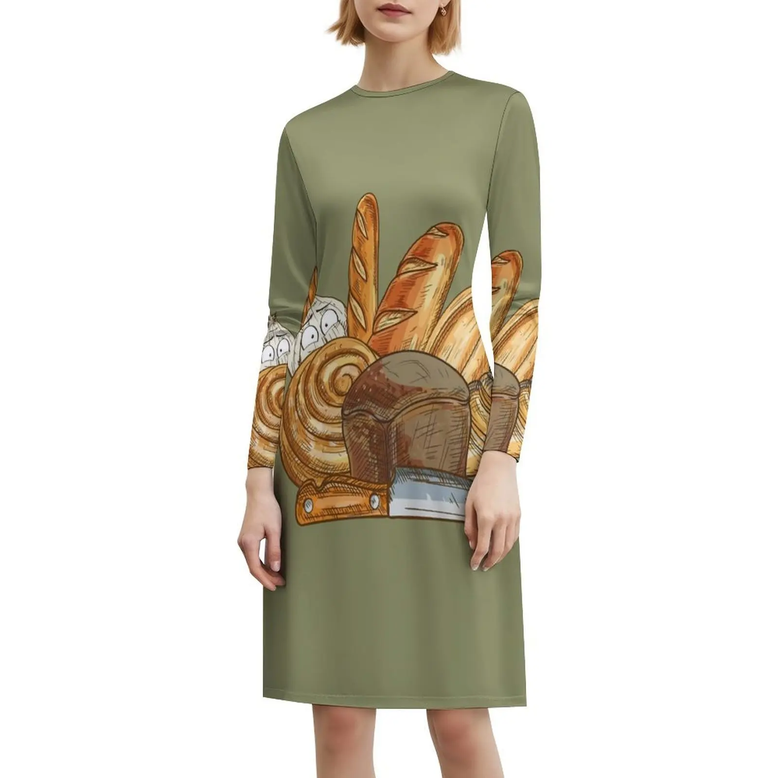 فستان قصير على طراز الثوم الخبز Preppy للنساء على شكل حرف a فضفاض مناسب فستان يوم غير رسمي خبز الثوم خبز الثوم مضحك الثوم الإناث #6