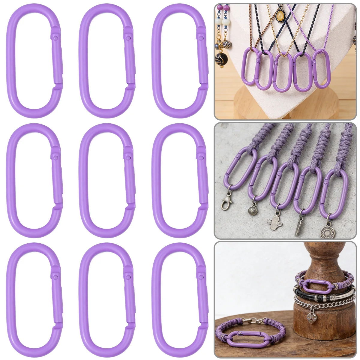 

5/10/20Pcs/Lot Zinc Alloy Purple Oval Carabiner Clasp Clip Snap Hook Spring Openable Keyring DIY Pendant Connector Chain Buckle