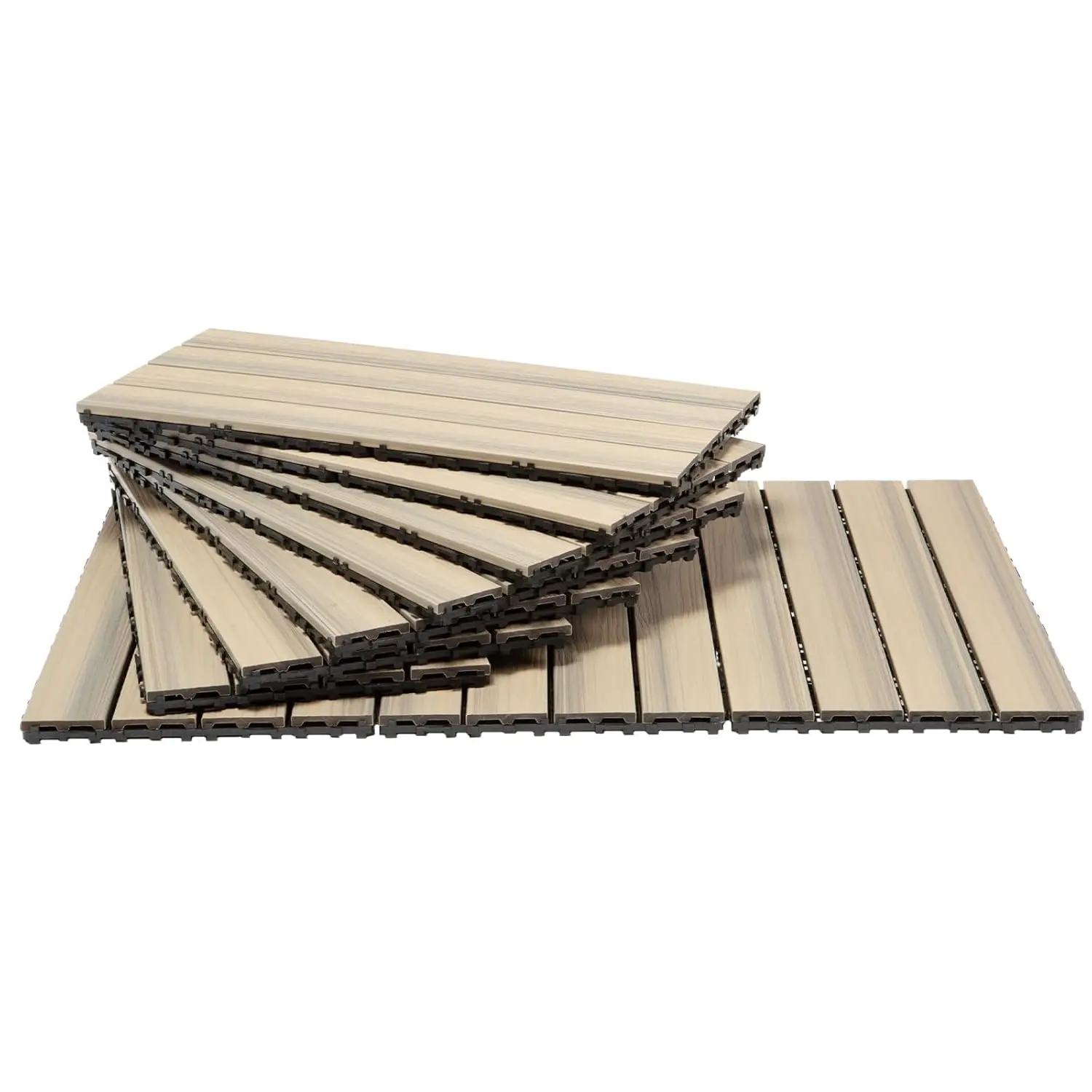 

10Pcs Wood Composite Deck Wooden Flooring Deck Tiles - 12"" X 24"" Indoor Outdoor Waterproof Flooring Tiles For Balcony,