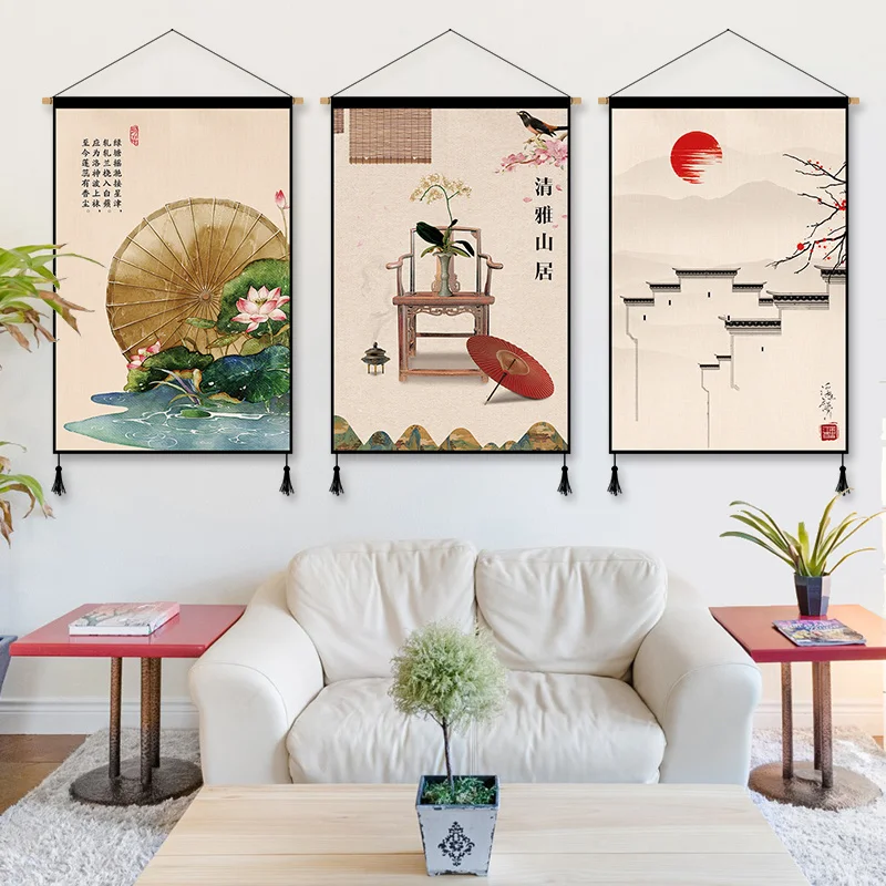 Mysterious Eastern Literature Ancient Rhyme Hanging Painting Ancient Chinese Literati Decorative Living Study Tea Room Tapestry