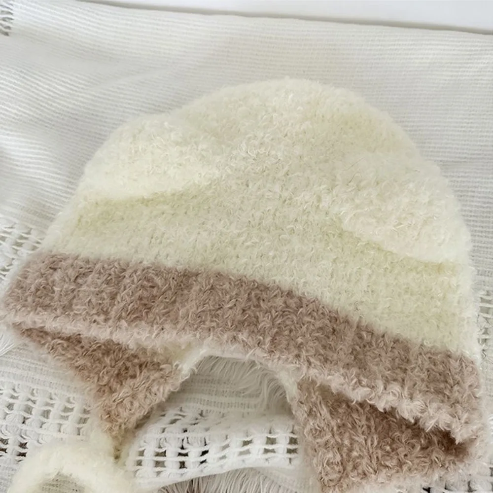 قبعة واقية من أذن الدب للسيدات ، صوف سميك ، قبعات كروشيه لطيفة ، قبعة شتوية