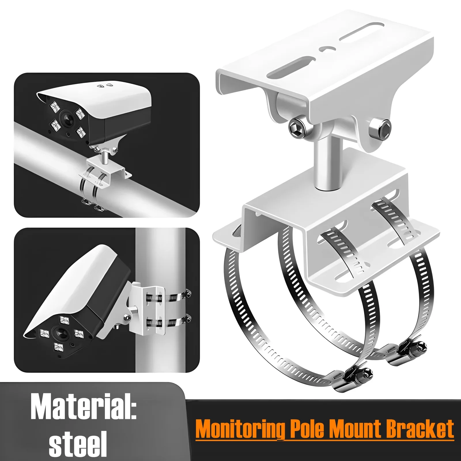 Universal CCTV Security Camera Pole Mount Bracket Horizontal Rod Vertical Rod Line Rod Wall Mounted Holding Column Clamp Support