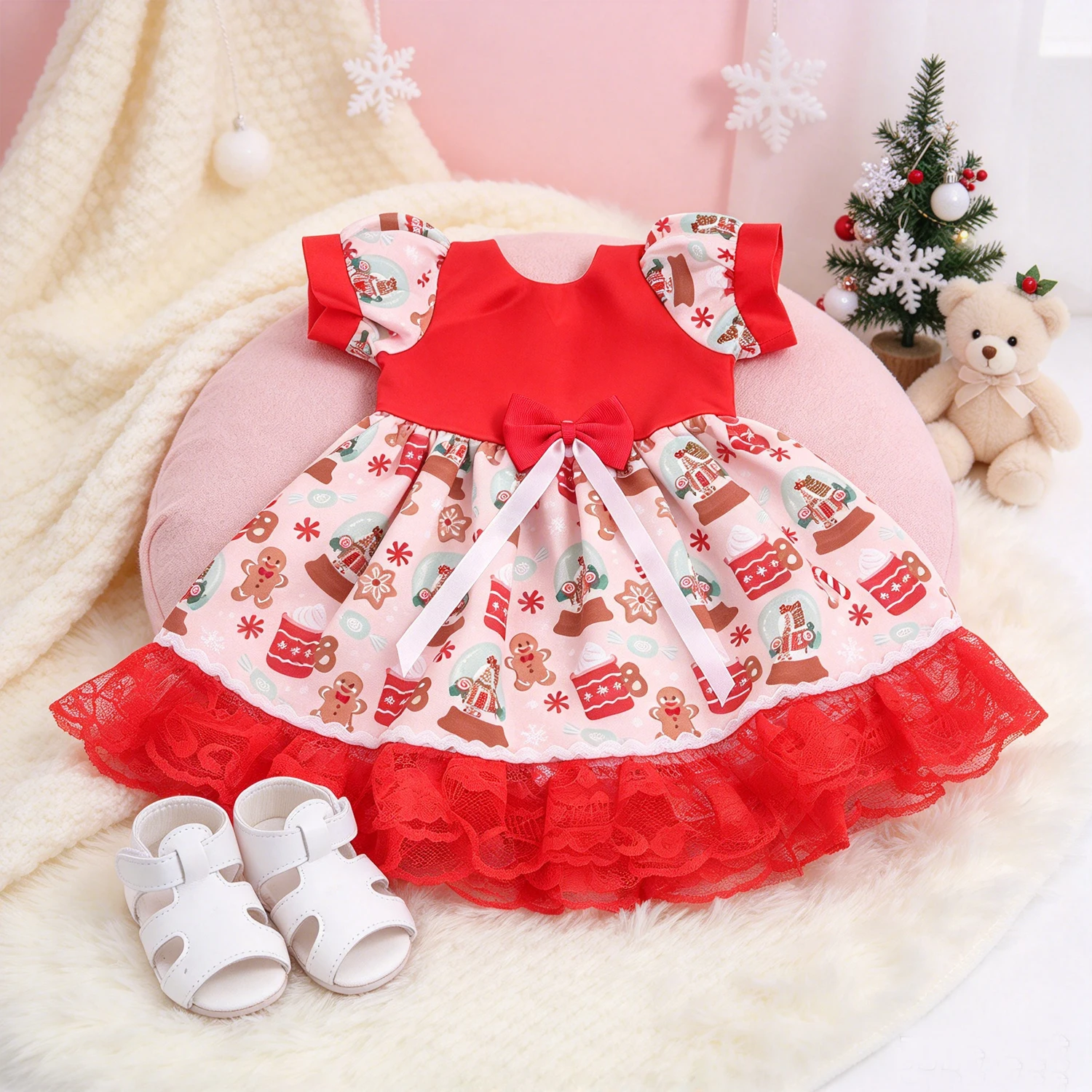 55cm Reborn Girl Doll Clothes Shoes Christmas Gingerbread Man Dress Lace Outfit Accessories for 22”Centimeter Reborn Dolls Toy