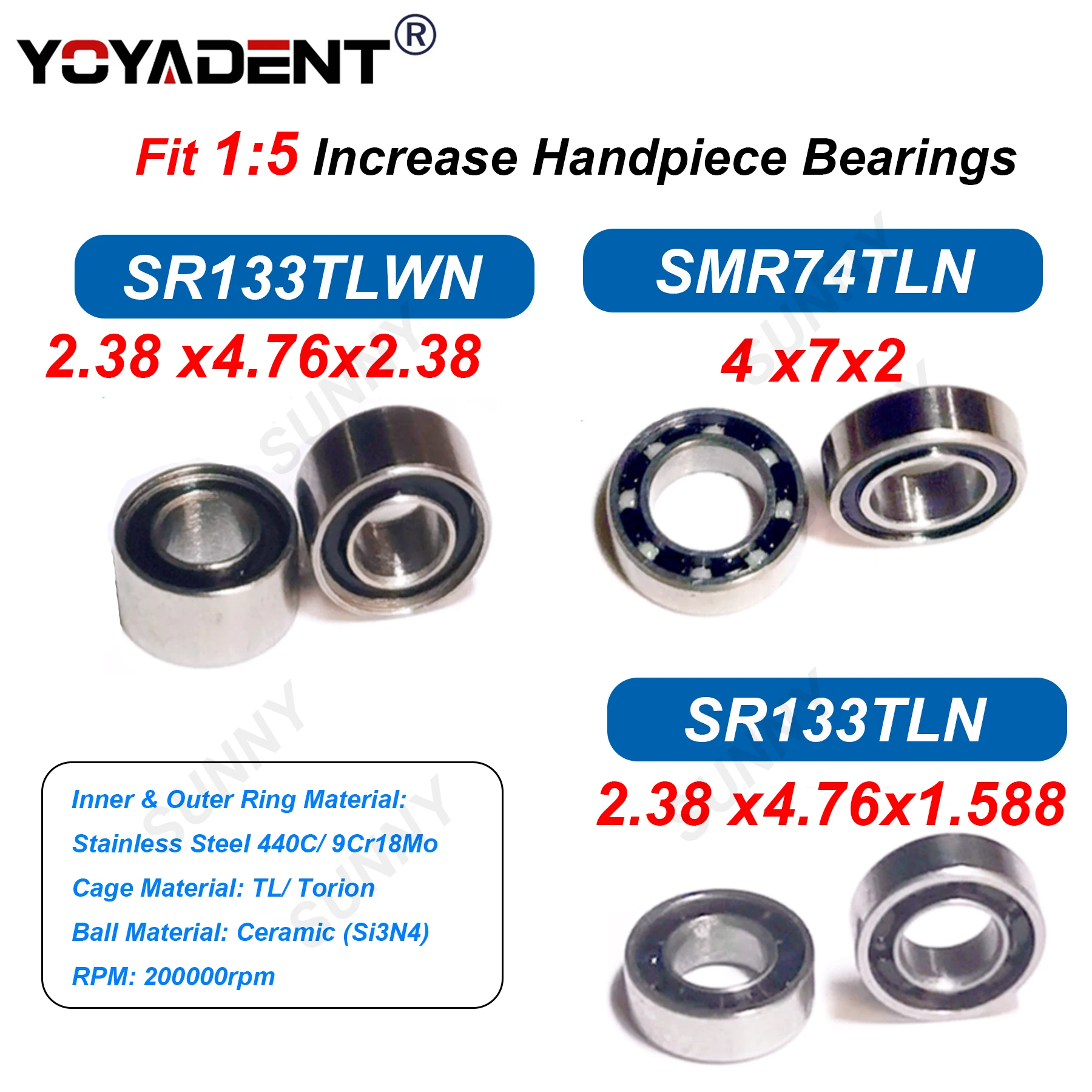 

3Pcs Dental Ceramic Bearings 1:5 Increase Handpiece Bearings Handpiece Rotor Dental Accessories