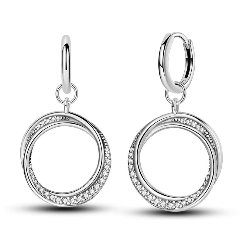 

925 Sterling Silver Earrings Women Sparkling Interlocking Triple-Ring Drop Earring For Anniversary Wedding Jewelry Gifts