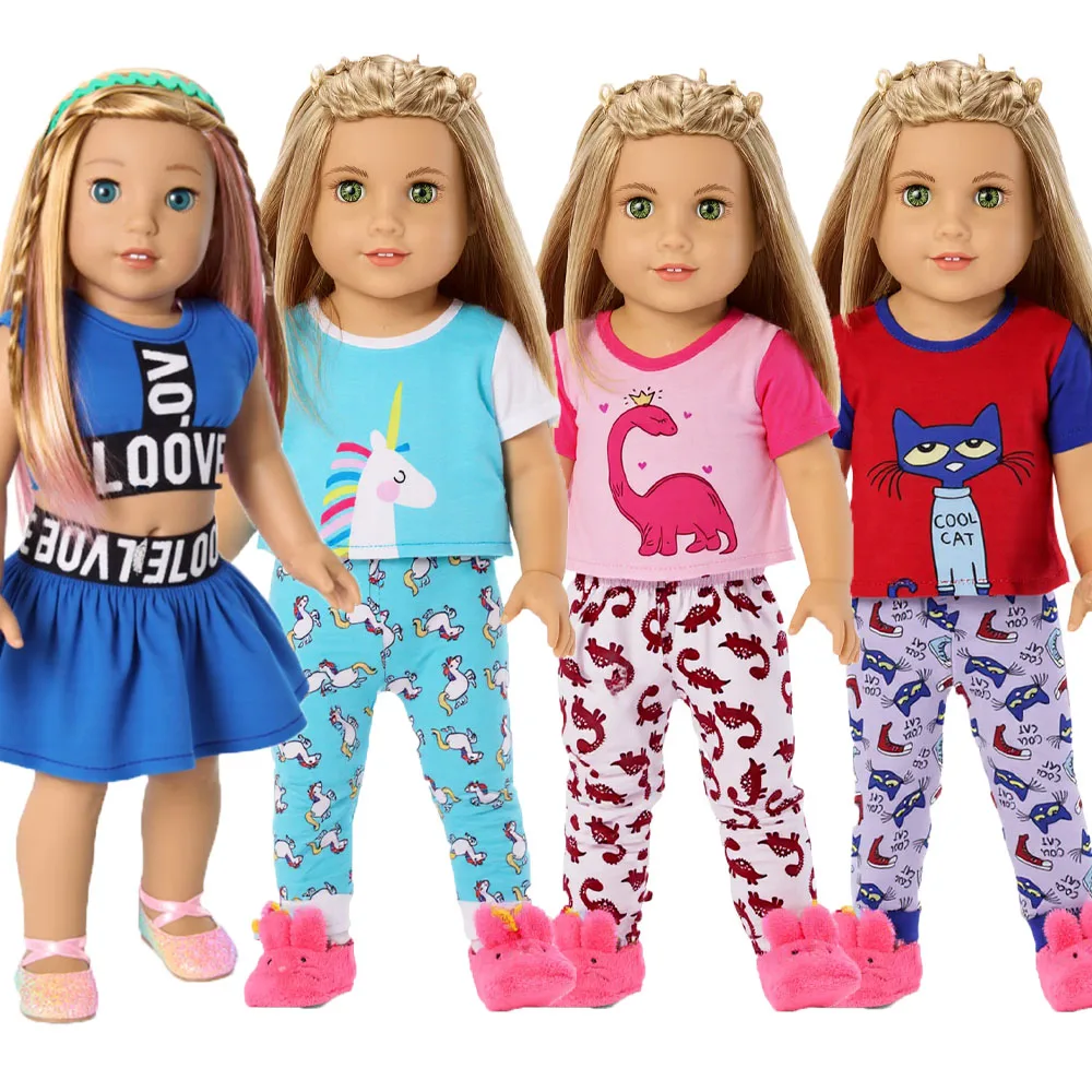 ตุ๊กตาเสื้อผ้า 4PCS 1/3BJD ชุด Multicolor Nightgown กระโปรงยาว Activewear ตุ๊กตายูนิคอร์นและตุ๊กตาเด็กอเมริกัน 18 นิ้วอุปกรณ์เสริม