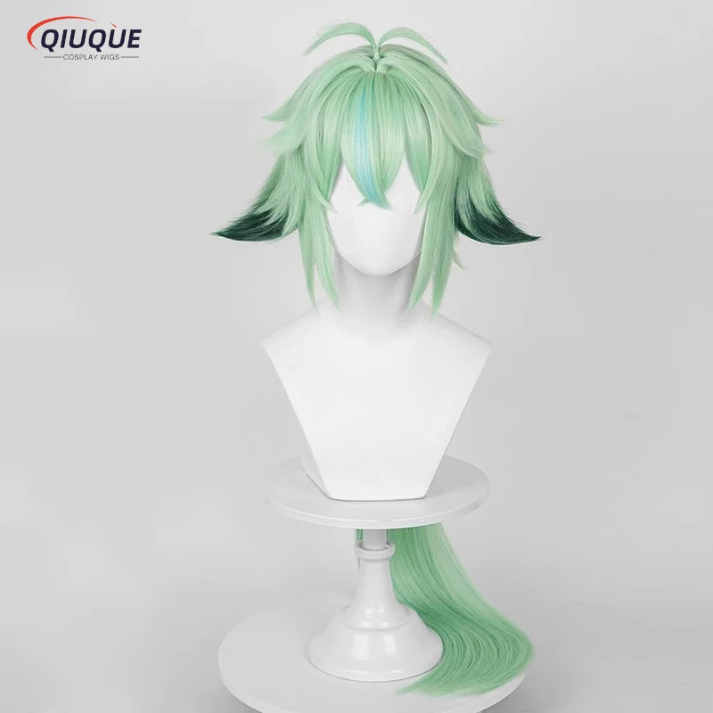 Gioco Impact saccarosio Cosplay parrucca 85cm lungo Apple Green Anime parrucche Cosplay parrucche sintetiche resistenti al calore + cappuccio parrucca