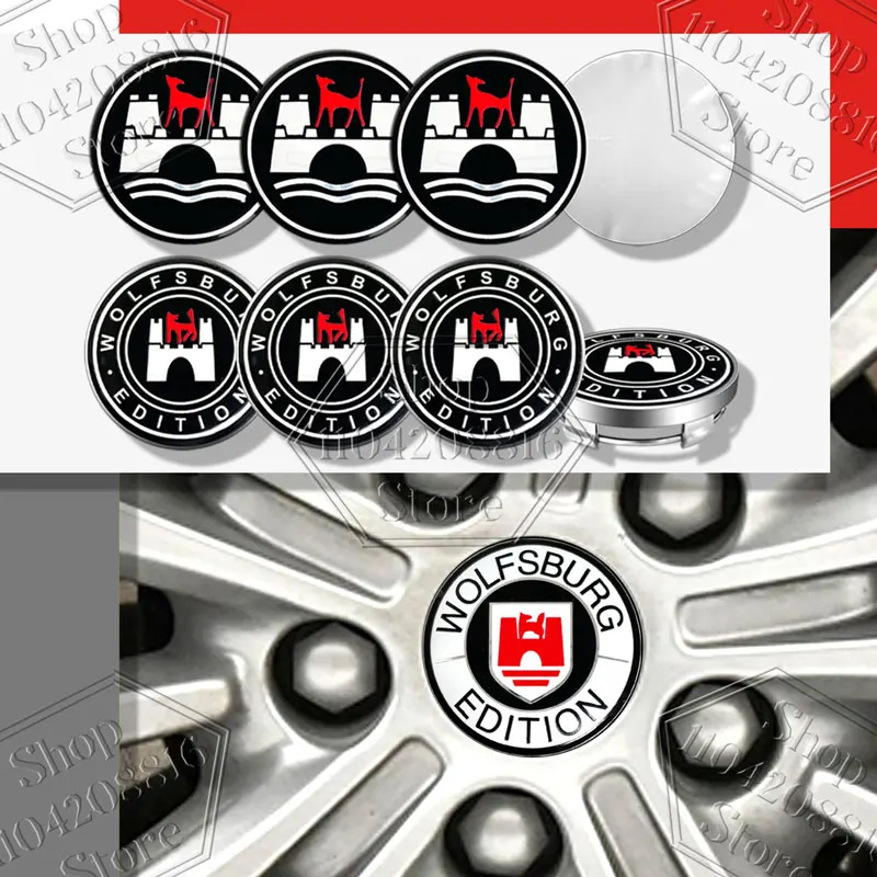 4 шт., 56 мм, эмблема Wolfsburg Edition, колпаки для центральной ступицы колес автомобиля, чехлы на диски, наклейка на значок для гольфа Touareg Beetle Passat, стиль