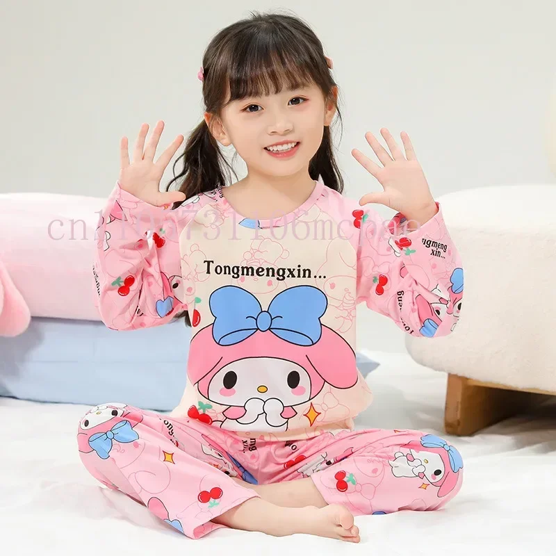 

Anime Sanrio Pochacco Cinnamoroll Kuromi Children Loungewear My Melody Spring Autumn Long Sleeve Round Neck Girls Nightwear Set