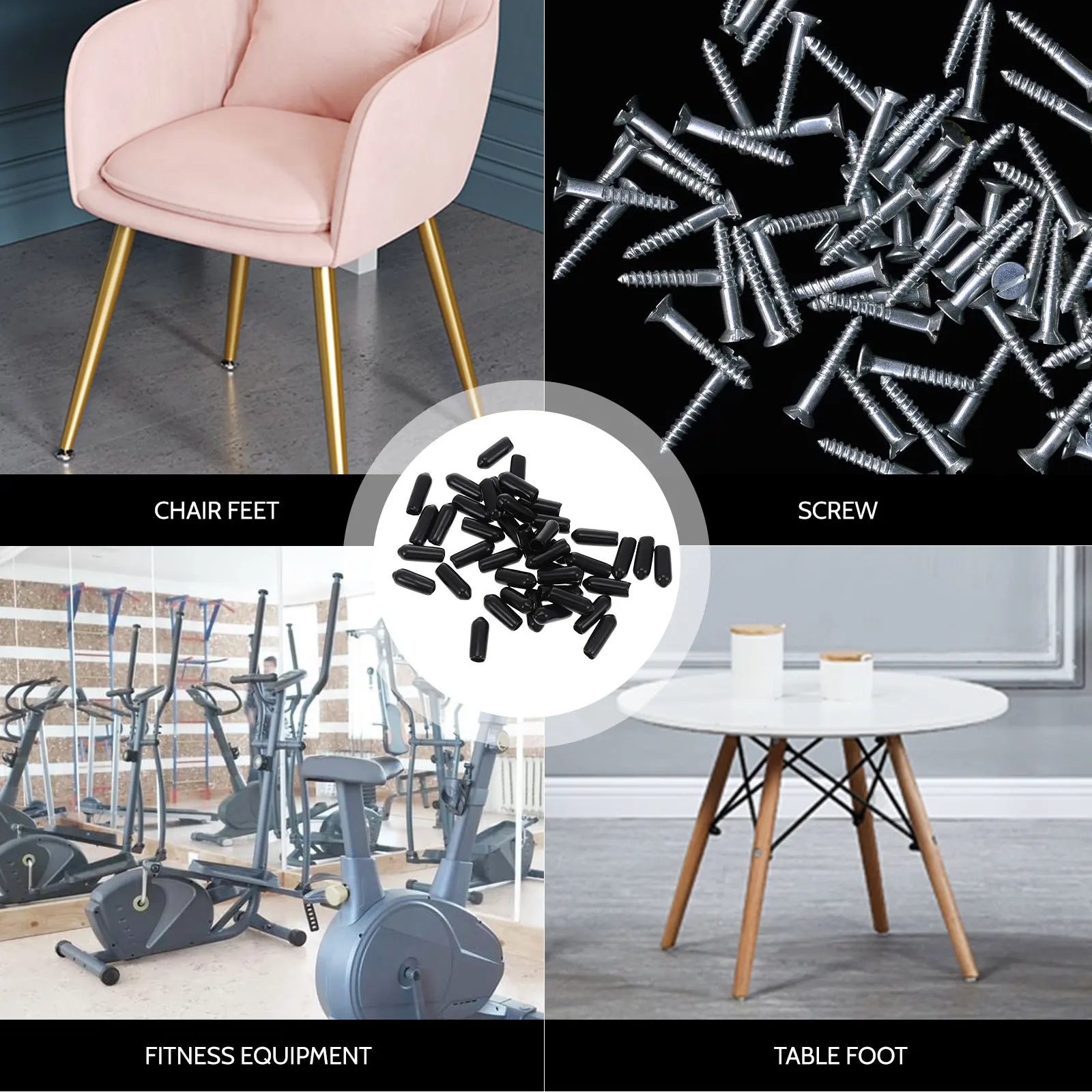 

200pcs Black Rubber Thread Protector Cover 8-12Mm For Furniture Chair Feet Table Legs Wire Protection Tube End Caps Screw