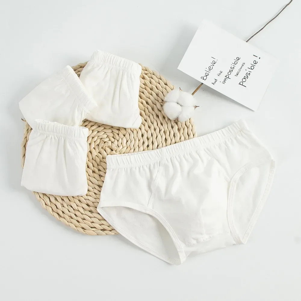 Calzoncillos bóxer de algodón para niños, ropa interior blanca, Color sólido, lote de 3 unidades