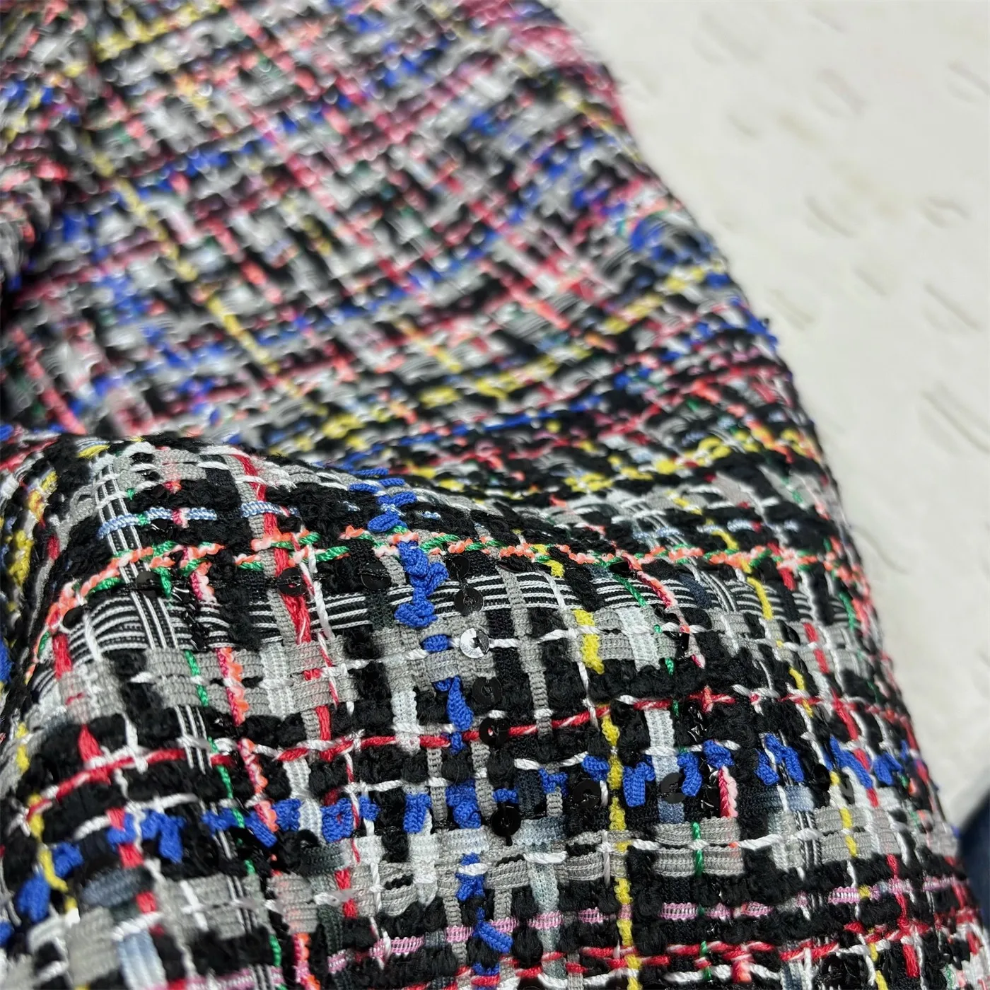 

1yard Light luxury Colorful woven grid glitter fabric Coarse flower fragrant wind tissu Designer jacket fabric for clothing