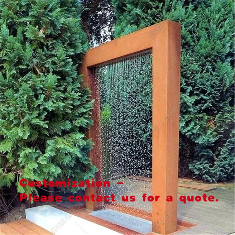 custom.Modern Luxury Outdoor Corten Steel Weathering Steel Waterfall Fountain Curtain Garden Customized Size Gnee Rusty