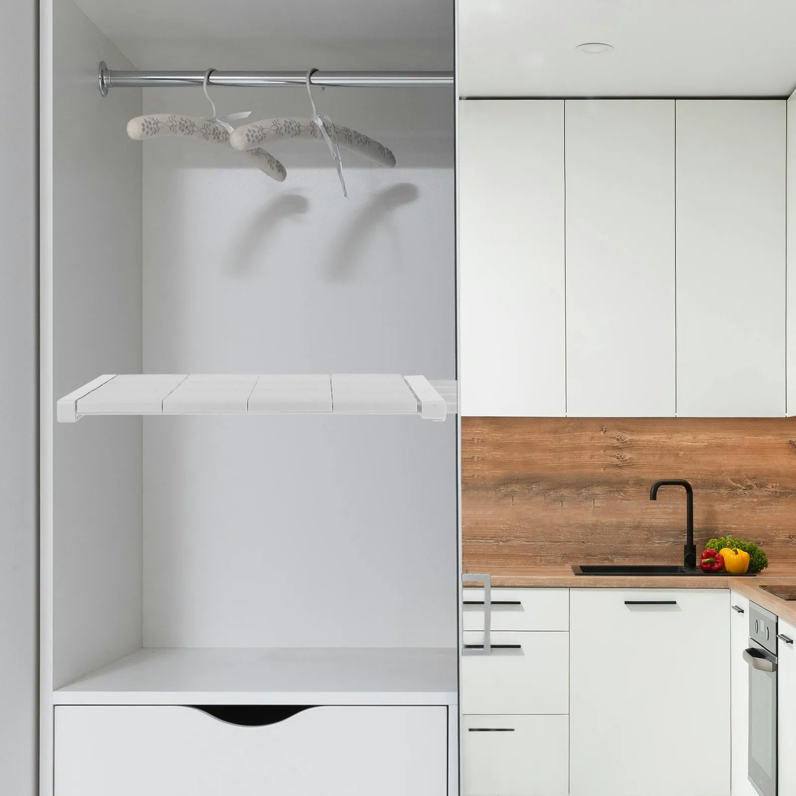 

Раздвижная полка для шкафа, узкая стеллажная система для хранения, регулируемая штанга для небольшого шкафчика, разделитель для гардероба, многоуровневая, 1 шт.