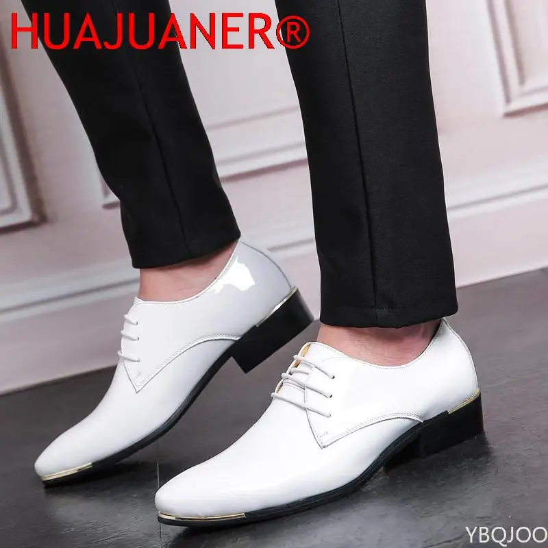 2023 Newly Men\'s Quality Patent Leather Shoes White Wedding Shoes Size 38-48 Black Leather Soft Man Dress Shoes