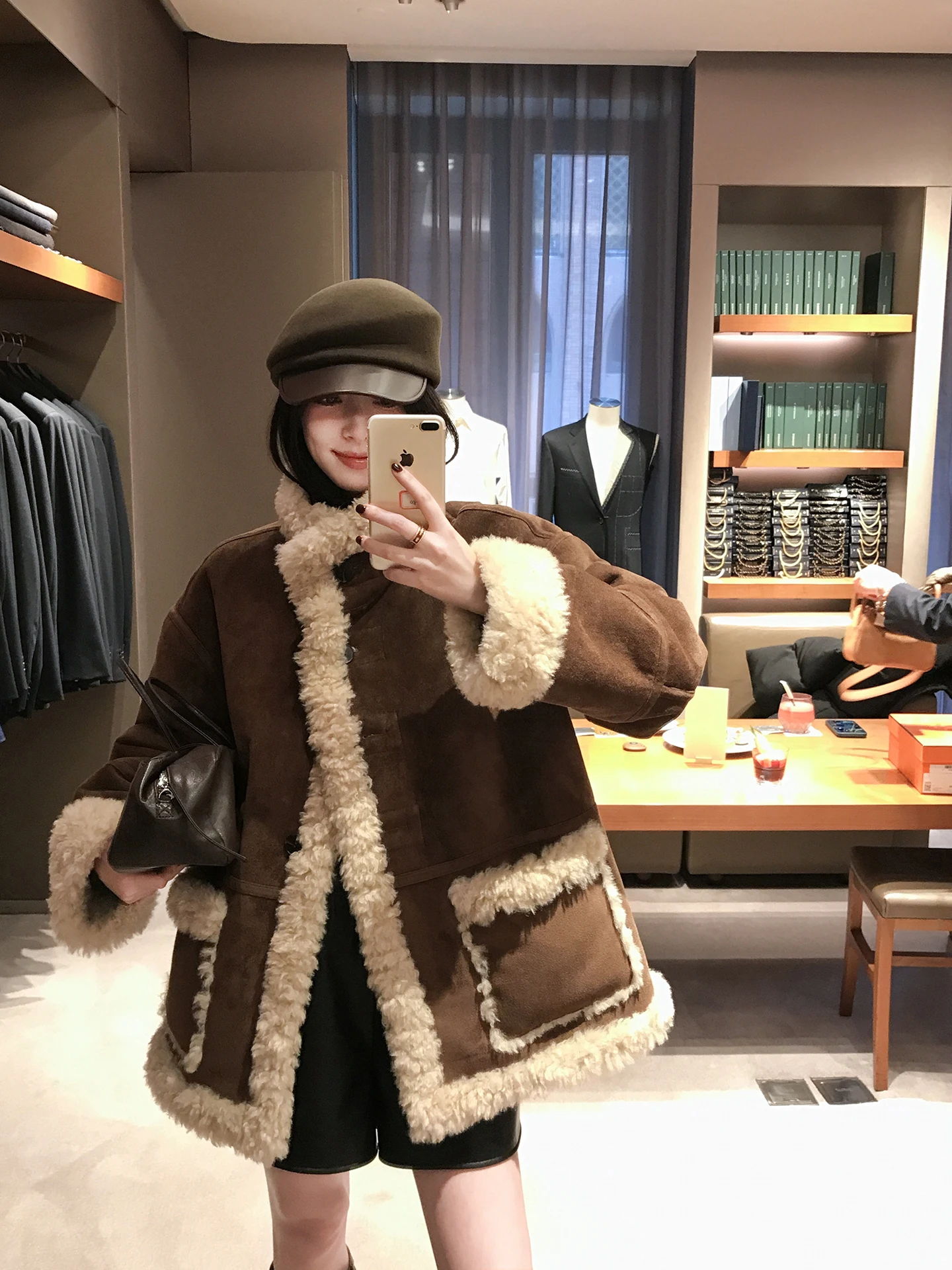 

Утепленная женская куртка Aboutpoem из экологичного велюра с воротником-стойкой, двусторонняя, на осень-зиму