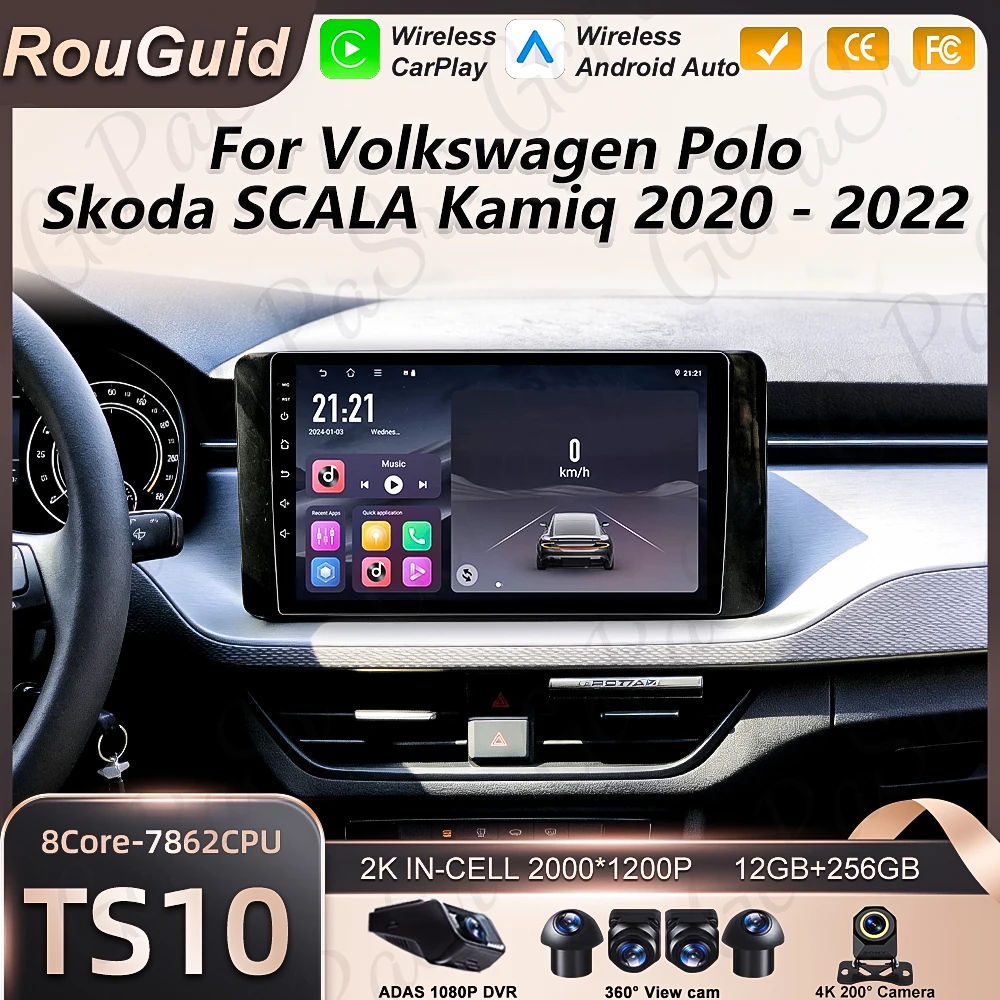 

Автомобильная магнитола с CarPlay для Volkswagen Polo Mk6 VI, Skoda SCALA, Kamiq 2020, 2021, 2022, мультимедийный проигрыватель, стереосистема с экраном 2K, DSP, Bluetooth