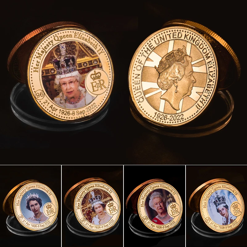 8 Designs 1926-2022 Queen Elizabeth II Commemorative Coin Set in Coin Holder UK Royal Family Chellenge Coin Collectible Gift