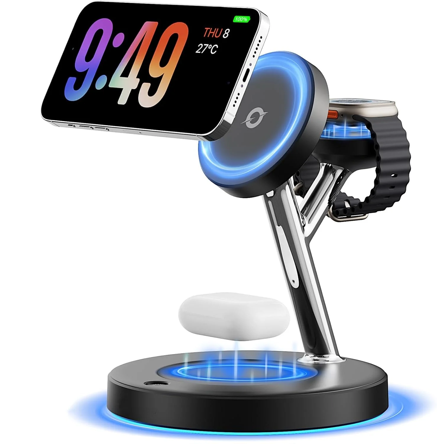 

Беспроводная зарядная станция 3-в-1: складная подставка Magsafe для iPhone 17, 16, 15, 14, 13, 12, AirPods и iWatch Series