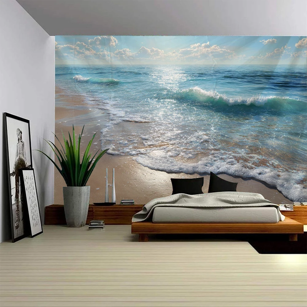 Beautiful beaches, seawater, sunshine, beach scenery, decorative tapestries, home backgrounds, wall decorations, tapestries