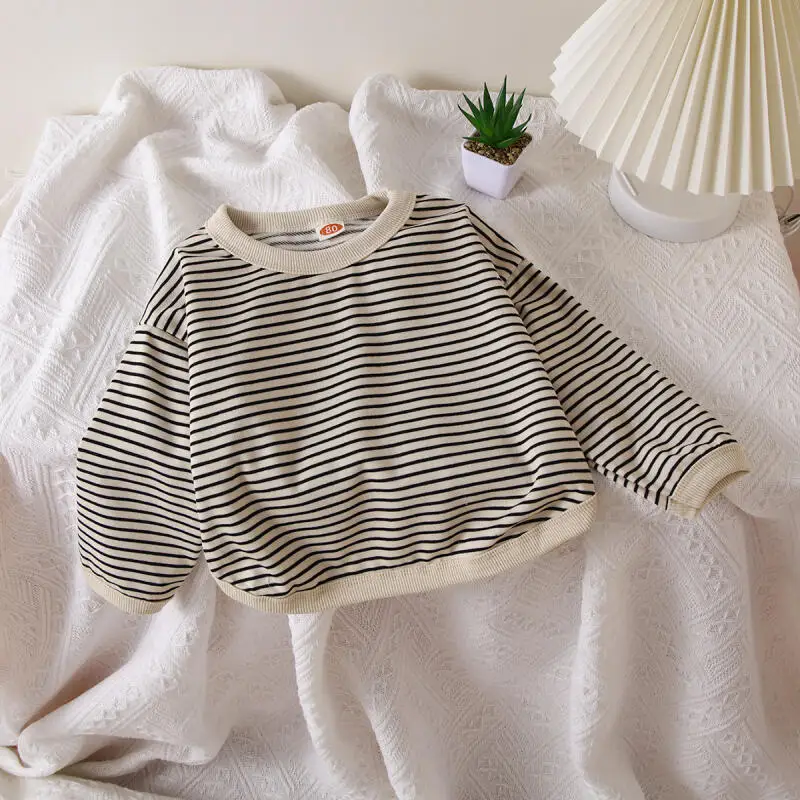 

Boy Girl Children's T-Shirt Children's Clothing Hoodie Pullover Loose Long Sleeves Coat Stripe Hoodies Spring Autumn New