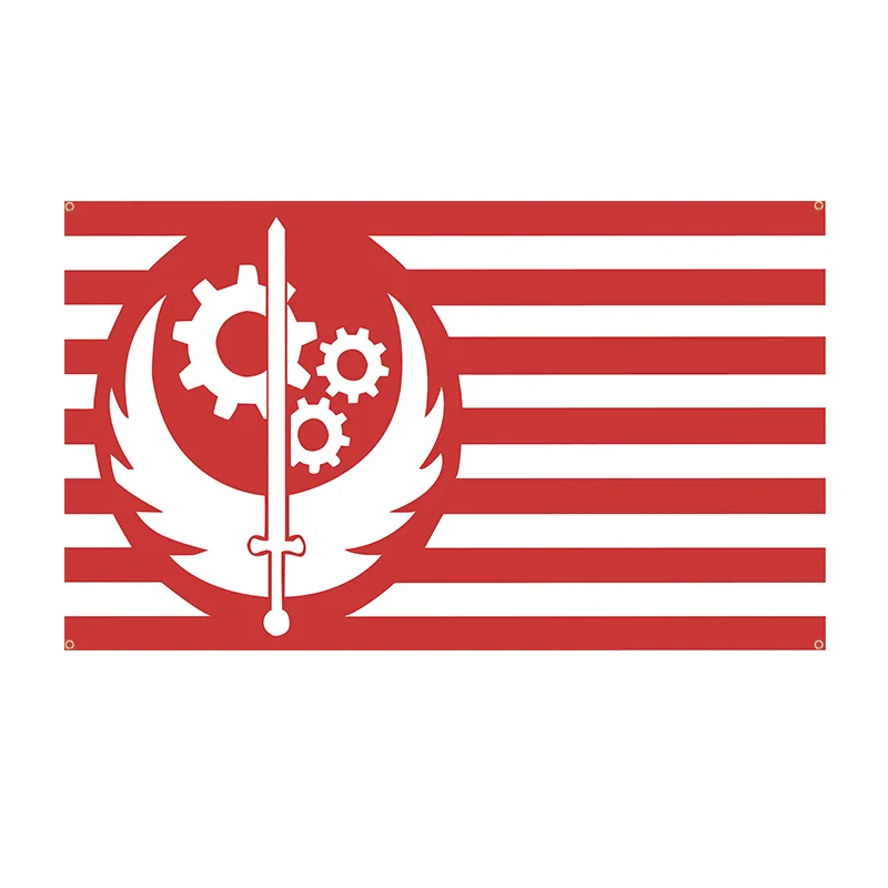 Brotherhood of Steel Flag,Red & White Striped with Gear and Sword Emblem - Ideal for Man Cave, BedroomVideo Game Theme