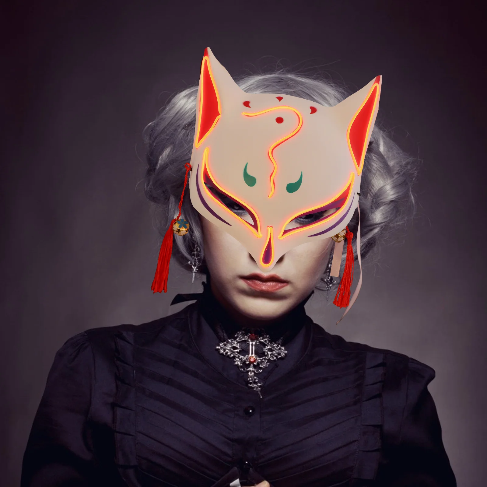 Masque de renard en plastique Durable, 1 pièce, masque de fête lumineux pour Halloween, Costume créatif effrayant et amusant, Performance de Cosplay