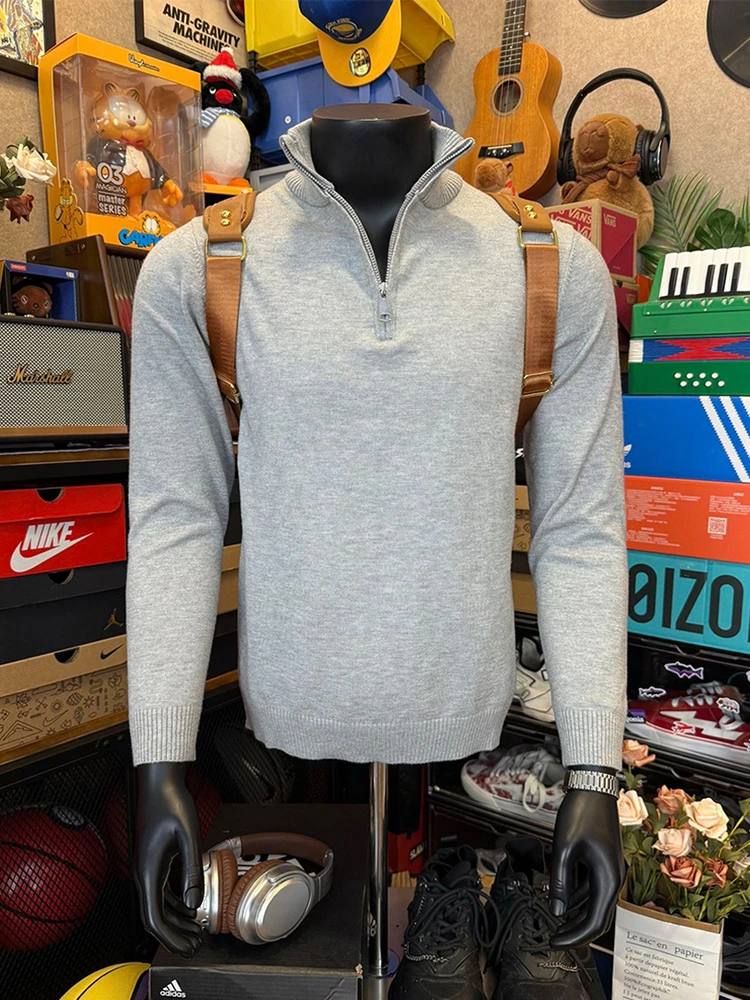 

Мужской свитер Cleanfit с высоким воротником на молнии, приталенный, в американском стиле, вязаный, с эффектом высококачественной ткани, для создания непринужденного образа, верхняя одежда