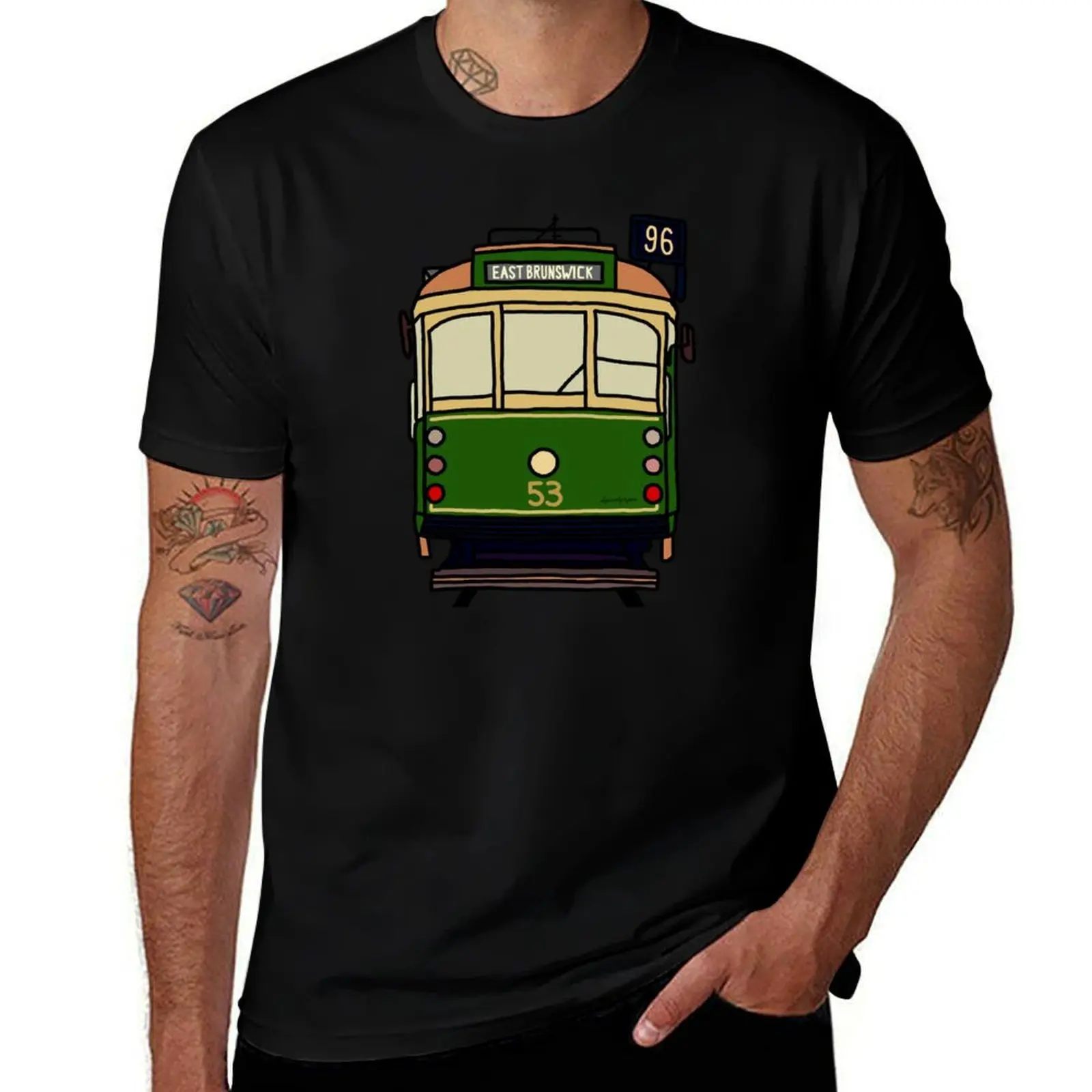 Melbourne Tram - No.96 to Brunswick East T-Shirt Work Outdoor Short Sleeve Tee T-Shirt
