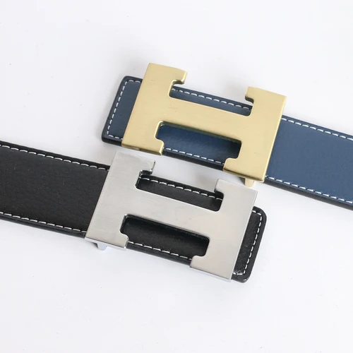 Cinturón H de cintura de marca de diseñador de lujo Vintage para hombre y mujer, correa de vestir de cuero auténtico de alta calidad para pantalones vaqueros, pretina azul