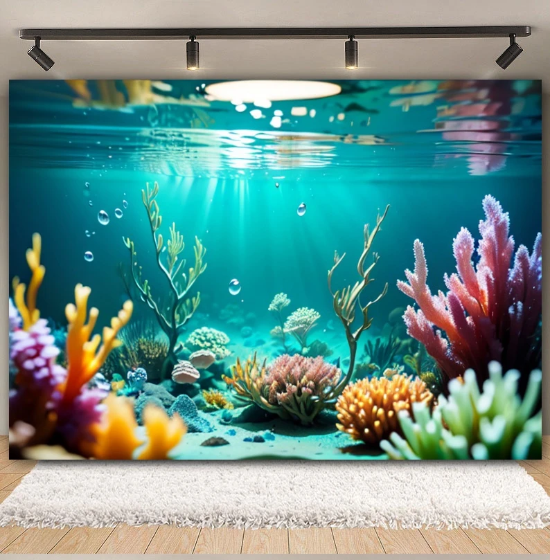 Underwater World Seabed Backdrop Photography Ocean Undersea Fish Coral Aquarium Fish Tank Background Baby Portrait Photo Studio