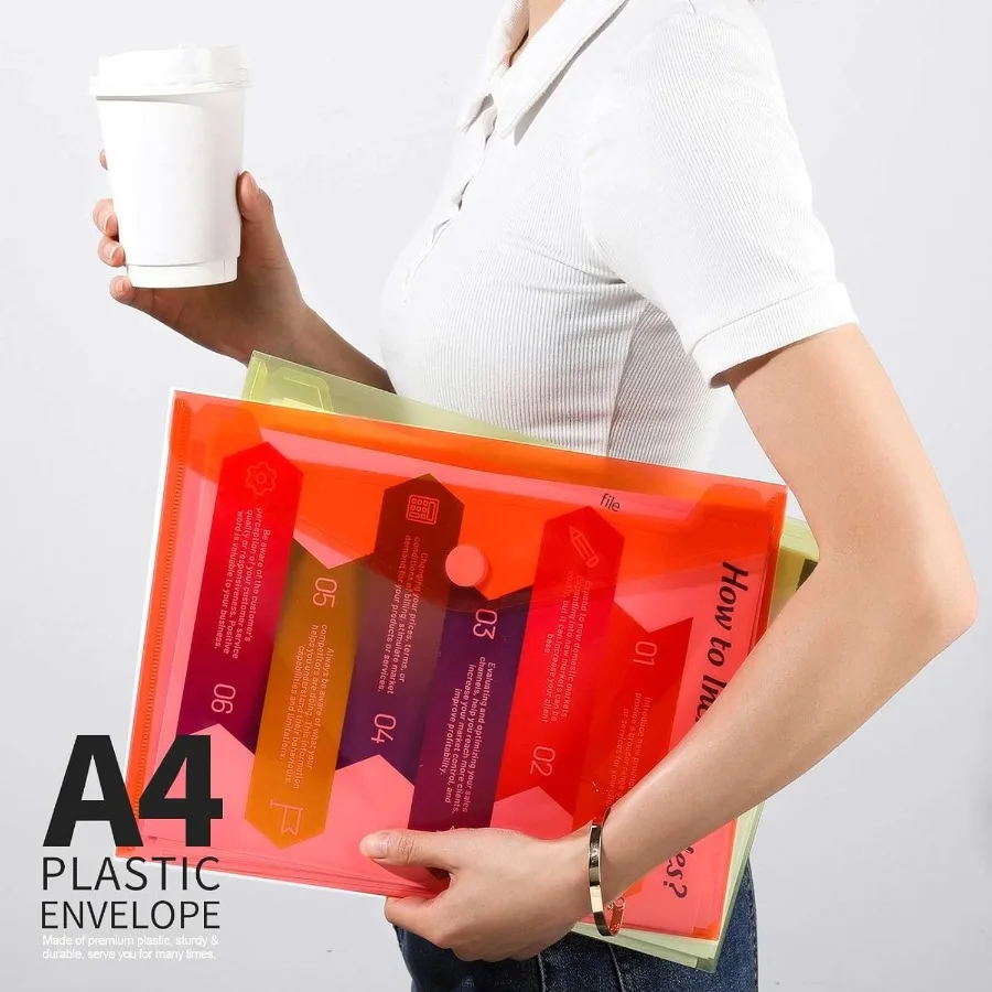 مجلدات الملفات البلاستيكية للمستندات 6 قطع مظاريف بلاستيكية قابلة لإعادة الاستخدام مجلدات الملفات الواضحة أكياس الملفات حامل المستندات حجم A4 #6