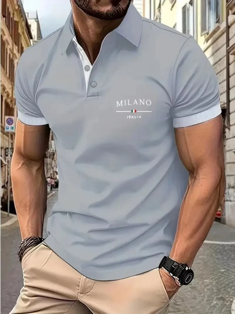Europäische und amerikanische Sommermode für Herren, sportlich, mit einfachem Buchstabendruck, bequem, atmungsaktiv, Poloshirt, Outdoor, urban, lässig, Oberteil – Detail 8