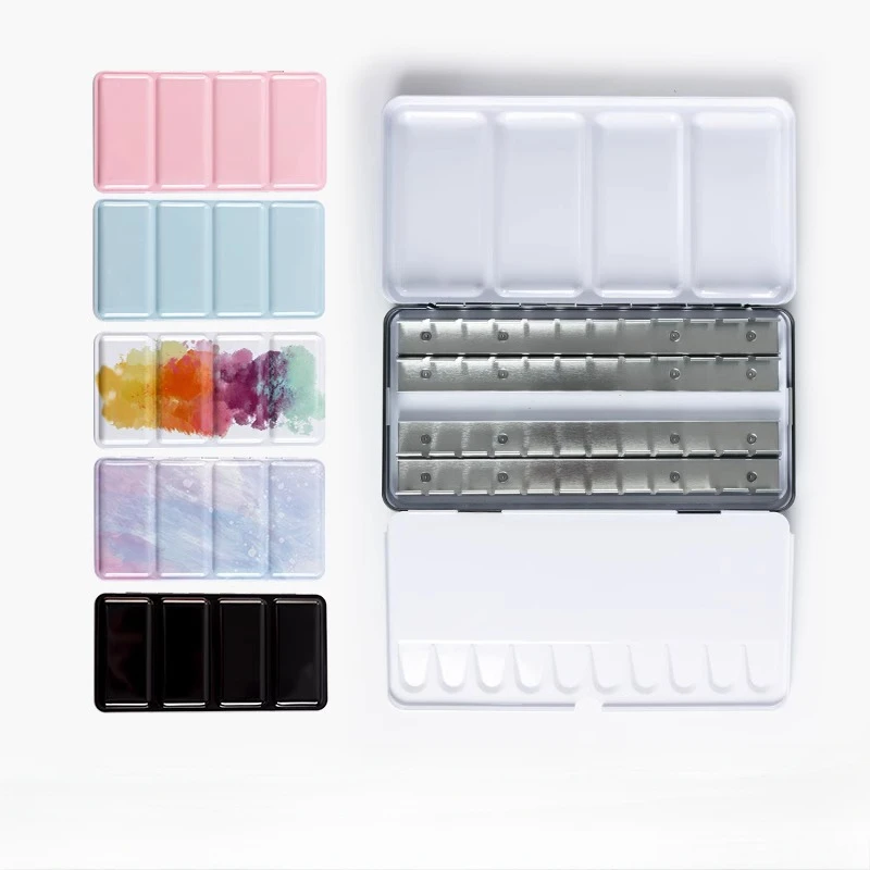 Large Empty Metal Watercolor Tin Palette 28/48 Grid Portable Solid Pigment Storage Box Portable Sketching Student Art Supplies