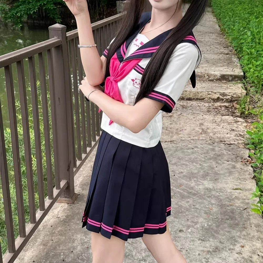 Abito da marinaio rosa Coreano Seifuku Ragazze delle scuole superiori giapponesi Cosplay Studenti delle scuole Uniformi Donne Jk Uniforme Set Gonna a pieghe