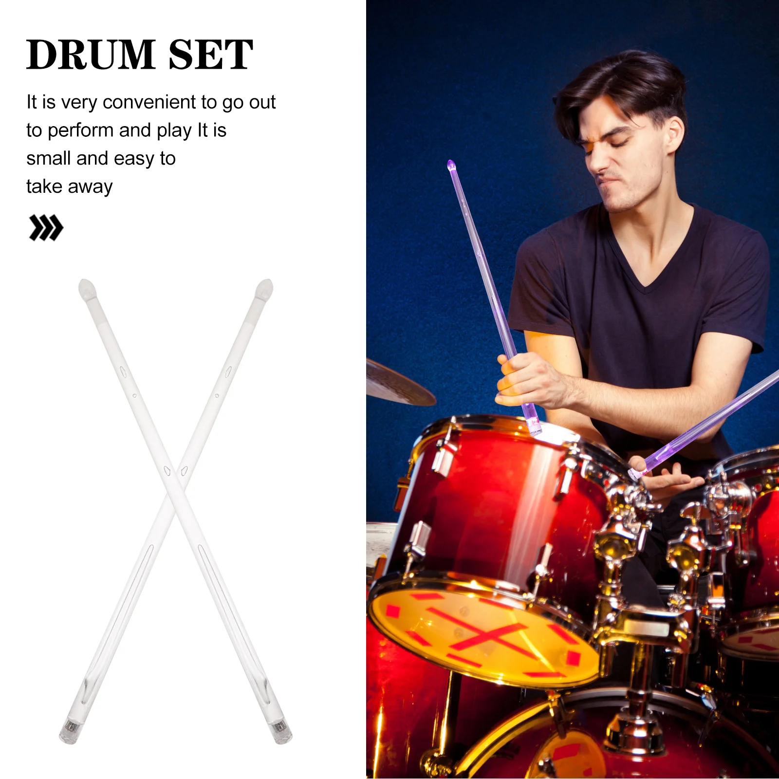 

1Pairs LED Light Up Drumsticks Colorful Glow Polymer Sturdy Unbreakable Drumming Tools for Live Performance Party Stage Show