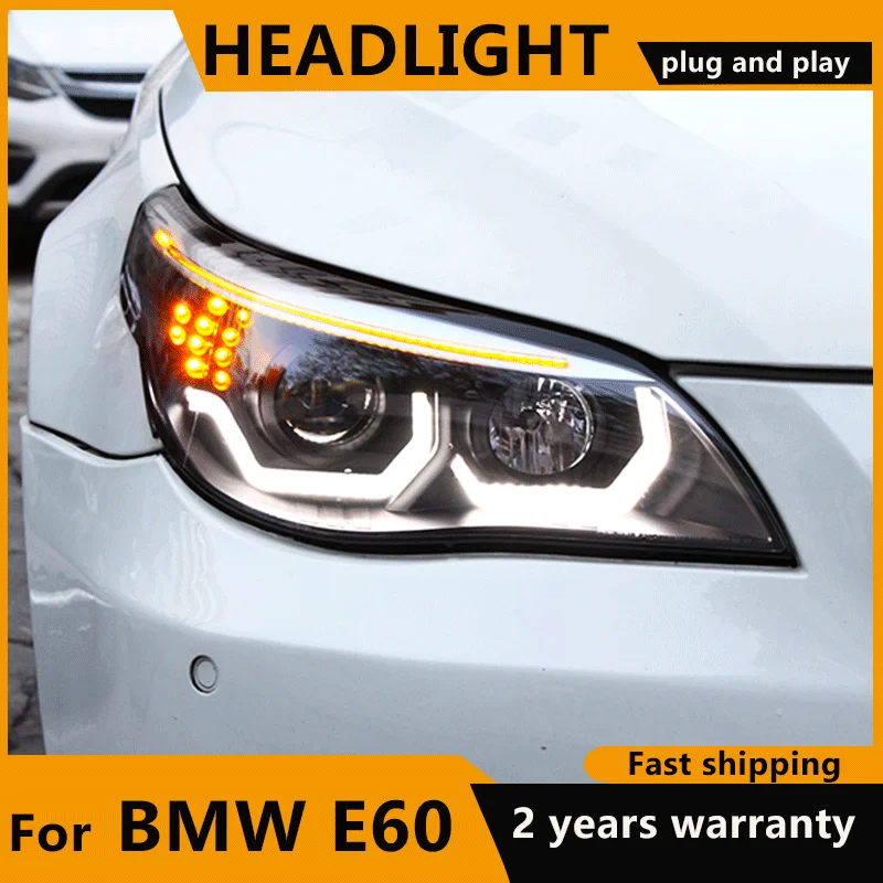 

2pcs LED head lamp For BMW E60 520i 523i 525i 530i headlights 2003-2010 Angel Eye LED HeadLamp Fog Light Day Running Light