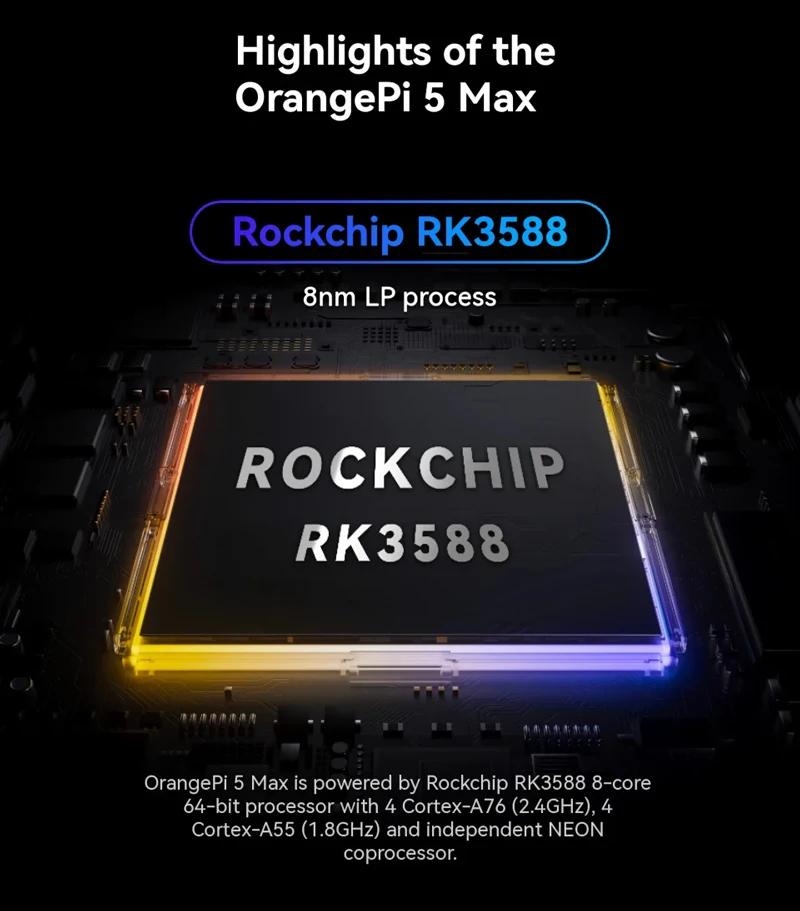 

Orange Pi 5 Max 8 ГБ 16 ГБ ОЗУ Rockchip RK3588 Плата разработки M.2 PCIE 2.5G LAN WiFi6 + BT5 Дополнительная EMMC для Orange Pi 5 Max