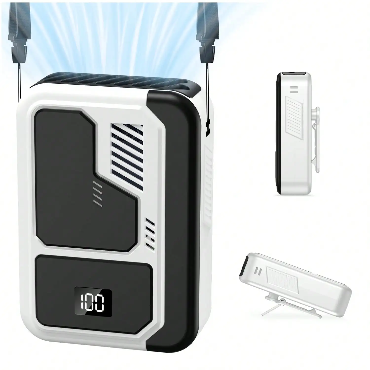 

Portable Waist Fan Clip On Wearable Belt Personal Fan Rechargeable Battery Operated With3 Speeds Neck Fan Hands-Free Ke